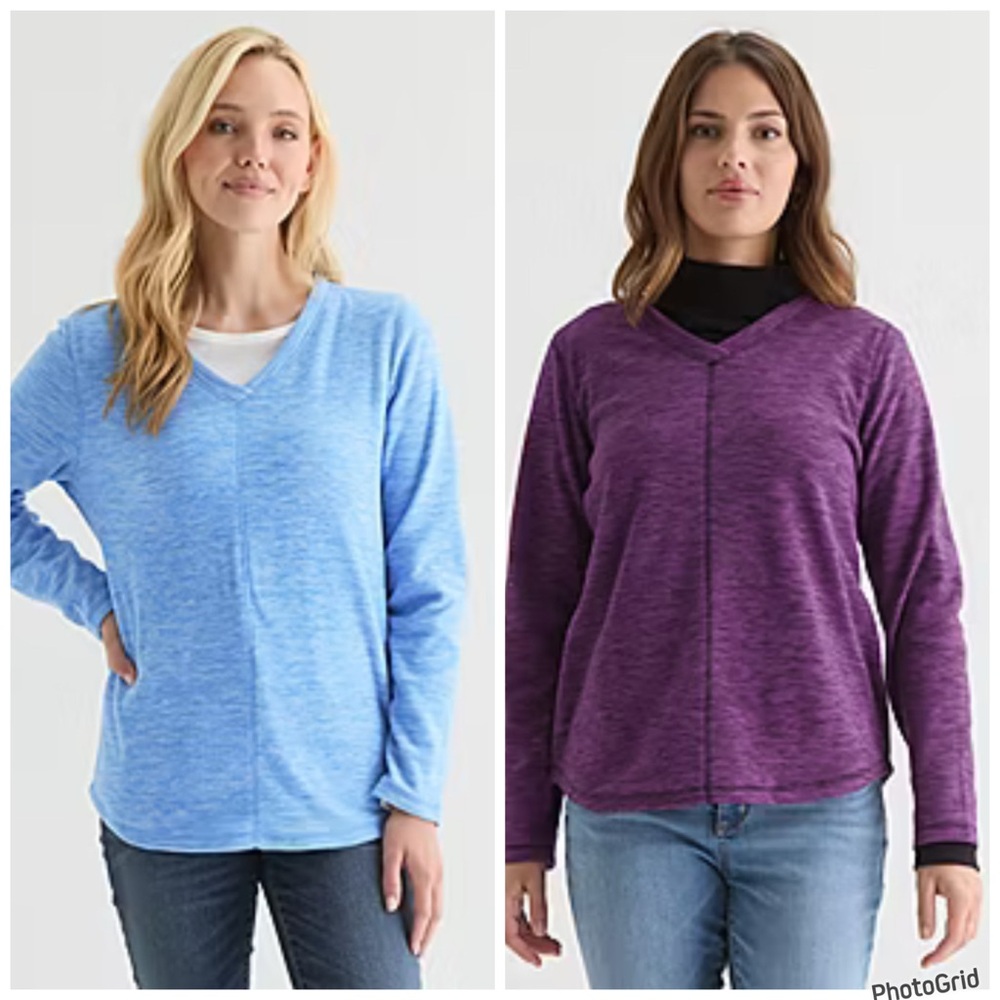 st john's bay Purple & blue Fleece Women's Sweatshirt  V-Neck NWT